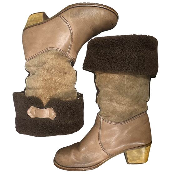 VTG 70s Blondo Leather Boots 10 Shearling Western Winter Distressed boho Hippie - Picture 9 of 16